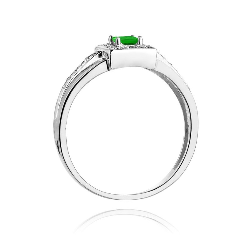 Pierścionek złoty 585 z brylantami 0,14ct szmaragdem 0,15ct W-271