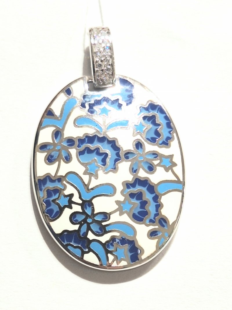 WISIOREK SREBRO 925 Z EMALIĄ NIEBIESKIE KWIATY