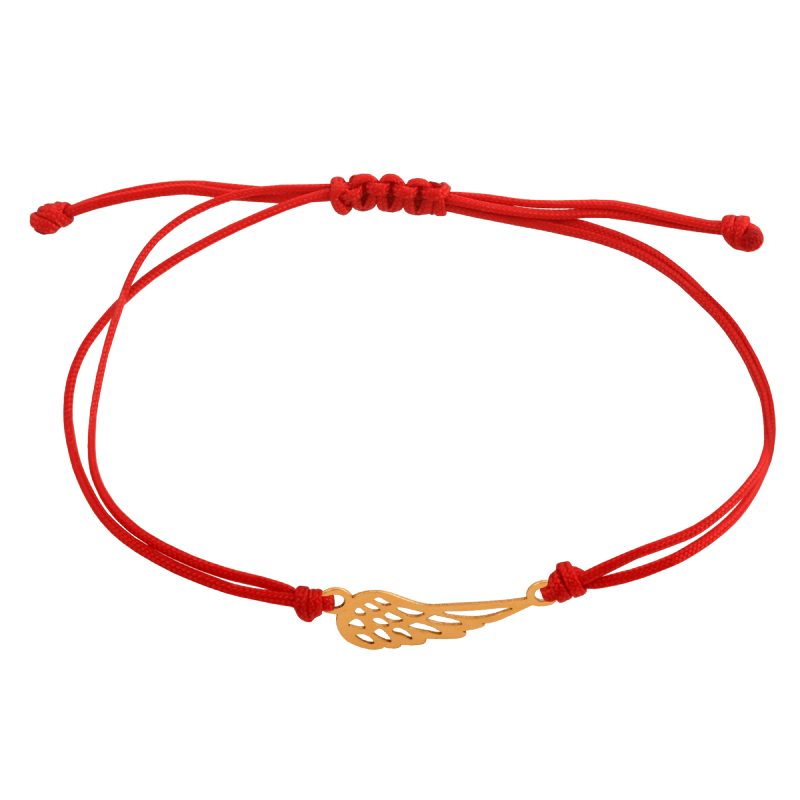 Bransoletka złota 585 skrzydło czerwony sznurek