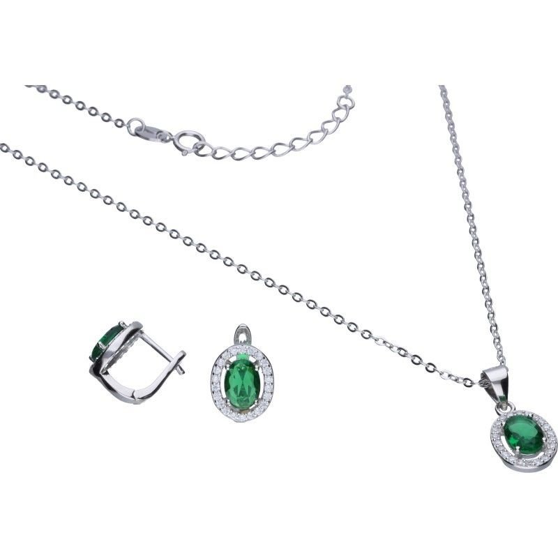 KOMPLET SREBRNY 925 MARKIZA Z ZIELONYMI CYRKONIAMI