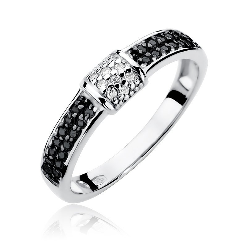 Pierścionek złoty 585 z czarnymi i białymi brylantami 0,19ct W-297