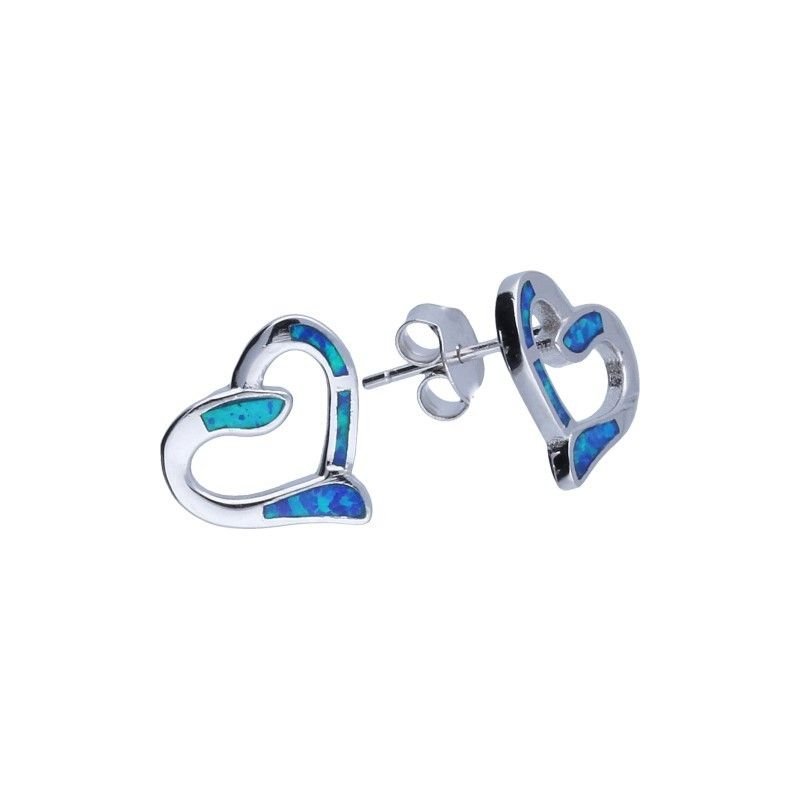 KOLCZYKI SREBRNE 925 SERDUSZKO Z OPALEM OPAL 