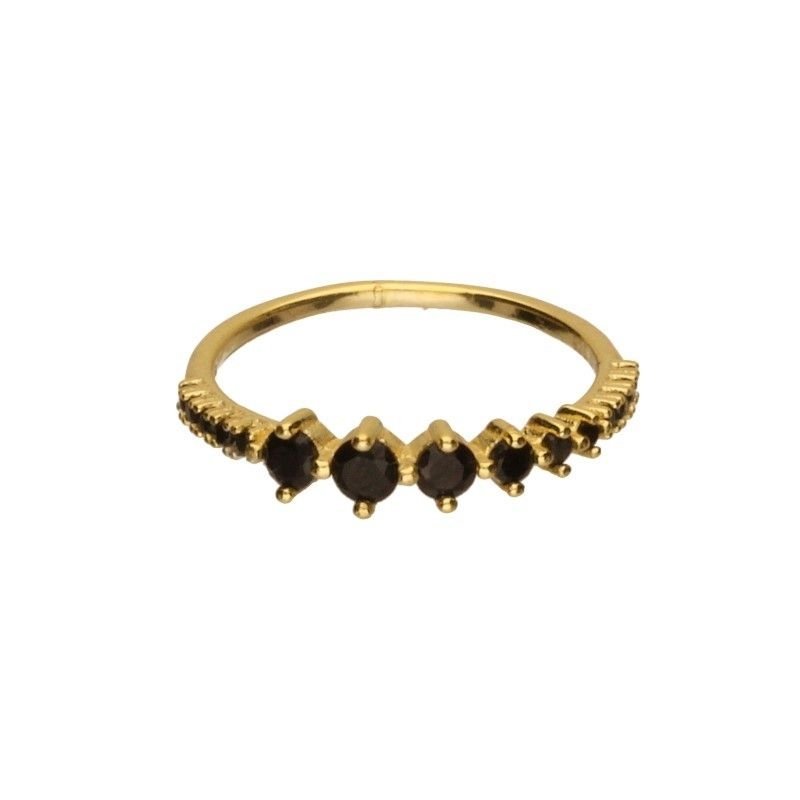 SREBRNY PIERŚCIONEK 925 POZŁACANY R. 14 CZARNE CYRKONIE