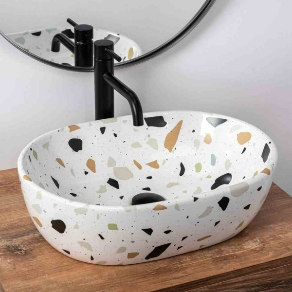 Umywalka nablatowa Amelia Terazzo 48x34,5 cm ceramiczna owalna