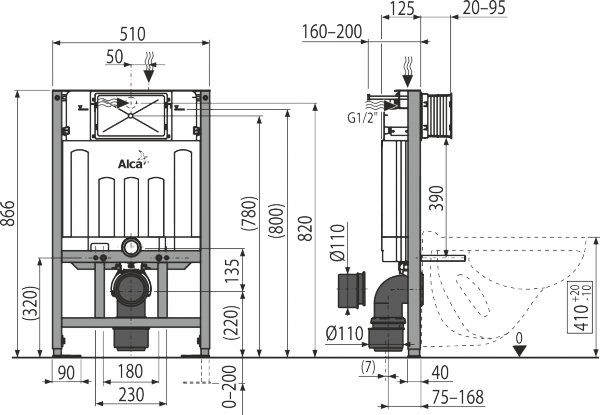 Alcaplast AM101/850 Stelaż podtynkowy spłuczka wc 