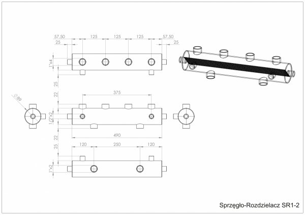 Sprzęgło hydrauliczne z rozdzielaczem 2 obiegi ocieplone max 60 kW