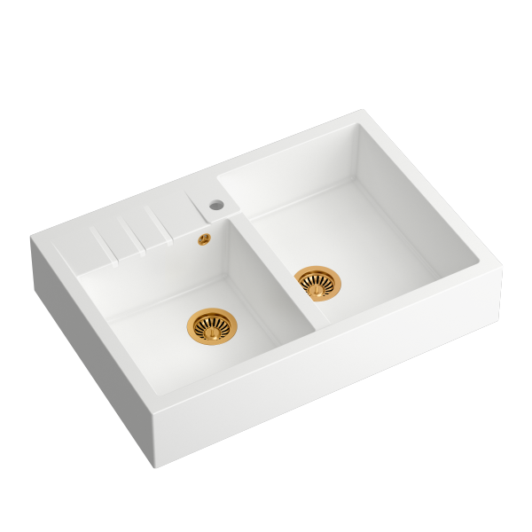 Quadron Bill 120 PVD zlewozmywak kuchenny dwukomorowy snow white/miedź