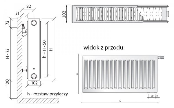 Grzejnik pokojowy Purmo CV22 600x1600 panelowy