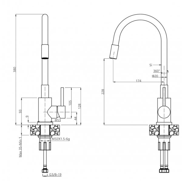 Quadron Luke 100 zlewozmywak stalowy z baterią elastyczną 50x45 cm