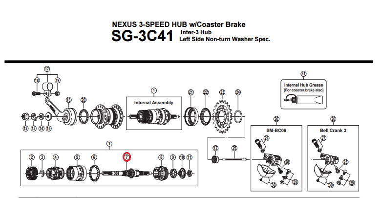 Componenten set Shimano Nexus 3 SG-3C41 naaf (176/178 mm lengte) – TJB-Trading