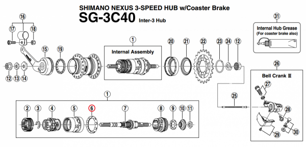 Wianek Shimano z kulkami K (7/32&quot; x 10) do piasty Nexus SG-3C40