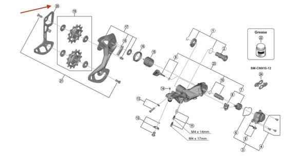 Wózek przerzutki Shimano XTR RD-M9100 SGS wewnętrz