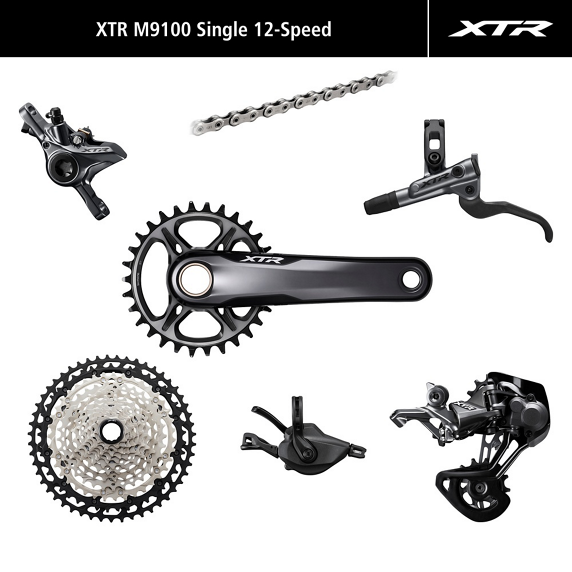 Grupa Shimano XTR M9100 — 1×12, hamulce 2-tłoczkowe, korba 175 mm, zębatka 34T, kaseta 10–51, Clamp Band