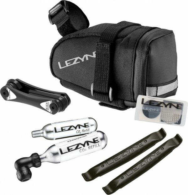 Torba podsiodłowa Lezyne M-Caddy (M) z zestawem CO₂ — czarna