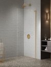 NEW TRENDY Kabina prysznicowa NESTA GOLD BRUSHED WALK-IN U 120x200 szkło czyste 8mm Active Shield 2.0 - WSPORNIK KĄTOWY K-1743-WL