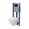 CERSANIT - Set C60 - stelaż podtynkowy SYSTEM 40 MECH + miska zawieszana bezkołnierzowa MILLE CleanOn + deska duroplastowa SLIM antybakteryjna, wolnoopadająca, z funkcją łatwego wypinania + przycisk spłukujący czarny  S701-839