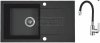 AQUAFORM - zlewozmywak granitowy MARANELLO 440 X 760 X 194 - 1 komora z ociekaczem, CZARNY MONO + syfon oszczędzający miejsce z korkiem automatycznym + bateria stojąca z wylewką elastyczną  AQ.901-1019505