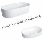 OMNIRES Komplet wanna 160cm z umywalką 55 x 36 cm kompozyt OVO M+ biały MAT
