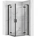 REA - Kabina narożna - drzwi podwójne prysznicowe składane, łamane HUGO DOUBLE 80x80 Black / Czarne 