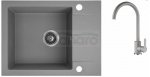 AQUAFORM - zlewozmywak granitowy MARANELLO 440 X 570 X 215 - 1 komora z 1/2 ociekacza, SZARY + syfon oszczędzający miejsce z korkiem automatycznym  AQ.901-101 + bateria stojąca z wylewką U  AQ.901-1013502