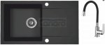 AQUAFORM - zlewozmywak granitowy MARANELLO 440 X 760 X 194 - 1 komora z ociekaczem, CZARNY MONO + syfon oszczędzający miejsce z korkiem automatycznym + bateria stojąca z wylewką elastyczną  AQ.901-1019505