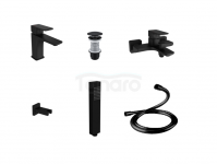 EXCELLENT Keria Zestaw promocyjny Keria set 04 czarny mat - bateria umywalkowa, bateria wannowo-prysznicowa, korek umywalkowy klik-klak, słuchawka prysznicowa Tor z wężem Regular oraz mocowaniem ZEPR.0124.12
