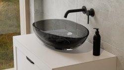 BESCO Umywalka nablatowa Neya Carbon Grey + maskownica czarny matt #UMN-60-CGB