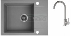 AQUAFORM - zlewozmywak granitowy MARANELLO 440 X 570 X 215 - 1 komora z 1/2 ociekacza, SZARY + syfon oszczędzający miejsce z korkiem automatycznym  AQ.901-101 + bateria stojąca z wylewką U  AQ.901-1013502