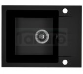 AQUAFORM - zlewozmywak granitowy MARANELLO 440 X 570 X 215 - 1 komora z 1/2 ociekacza , CZARNY MONO + syfon oszczędzający miejsce z korkiem automatycznym  AQ.901-1019012