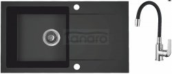 AQUAFORM - zlewozmywak granitowy MARANELLO 440 X 760 X 194 - 1 komora z ociekaczem, CZARNY MONO + syfon oszczędzający miejsce z korkiem automatycznym + bateria stojąca z wylewką elastyczną  AQ.901-1019505
