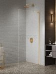 NEW TRENDY Kabina prysznicowa NESTA GOLD BRUSHED WALK-IN U 100x200 szkło czyste 8mm Active Shield 2.0 - WSPORNIK KĄTOWY K-1741-WL