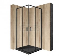 REA - Kabina prysznicowa drzwi przesuwne kwadratowa PUNTO BLACK 80x80 