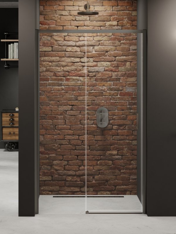NEW TRENDY Drzwi wnękowe PRIME GUNMETAL BRUSHED 1D L 160x200 szkło czyste 6mm Active Shield 2.0 D-0897A