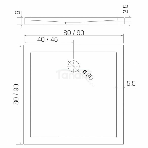NEW TRENDY Brodzik prysznicowy CANTARE kwadratowy 90x90x6 gł. 3,5cm - 90 (obudowa zintegrowana, podstawa posadzka) B-0137