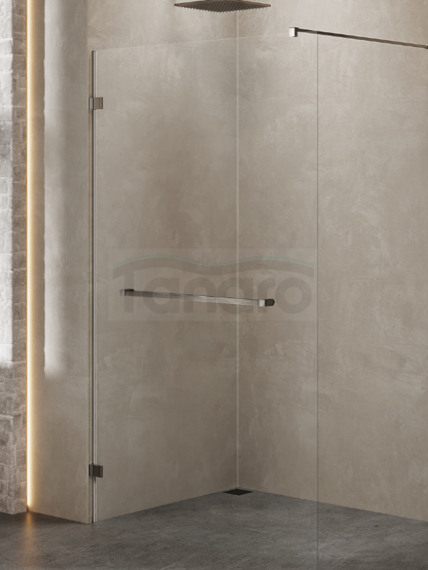 NEW TRENDY Kabina prysznicowa walk in Avexa Gunmetal Brushed jednoelementowa, z wieszakiem. Szkło 8 mm 100x200 EXK-7125