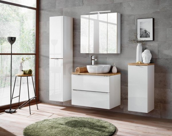 COMAD - Szafka CAPRI WHITE 811 niska z koszem na pranie 35 1D - Biały Połysk/ Dąb Craft Złoty / Biały  DSM-do samodzielnego montażu