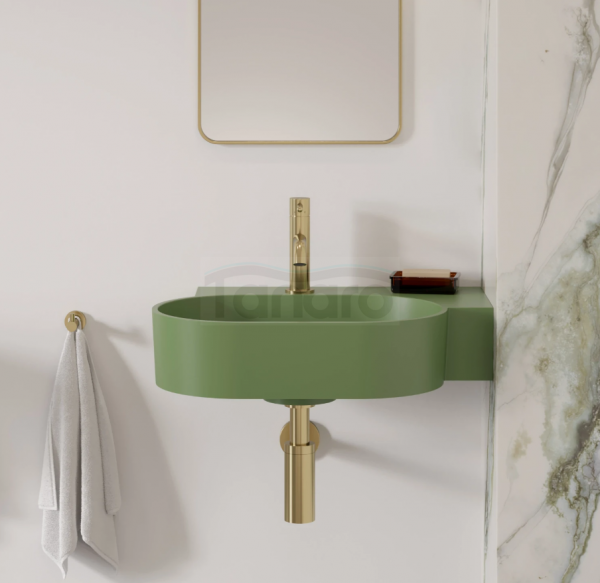 OMNIRES umywalka nablatowa/wisząca OVO M+ prawa, 55 x 38 cm olive mat OVO555UWPOL