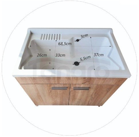 AQUAFORM - Set Szafka Dąb Sonoma + zlewozmywak/komora gospodarcza, kolor biały PP 80x50 + syfon 