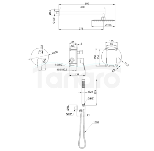 INVENA Zestaw prysznicowy podtynkowy z 2-funkcyjną baterią Alonia chrom BS-70-001-V