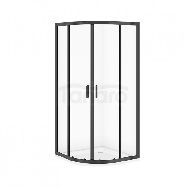 CERSANIT - SET C706: Kabina półokragła ARTECO 90x90x190 czarna szkło transparentne + brodzik tako biały 4 cm  S913-023