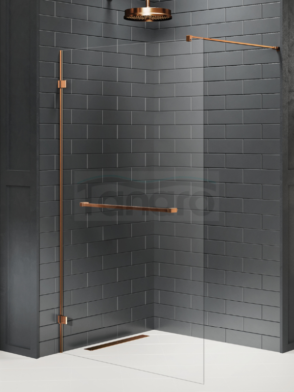 NEW TRENDY  Kabina prysznicowa AVEXA COPPER BRUSHED walk-in U 110x200 szkło czyste 8mm Active Shield 2.0  EXK-7170