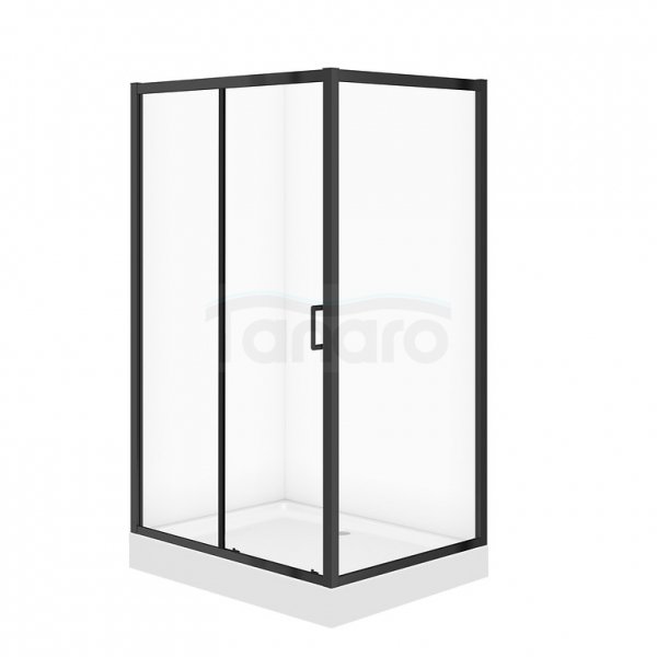 CERSANIT - SET C712: Kabina prostokątna ARTECO 120x90x190 czarna szkło transparentne + brodzik TAKO biały 16 cm  S913-031