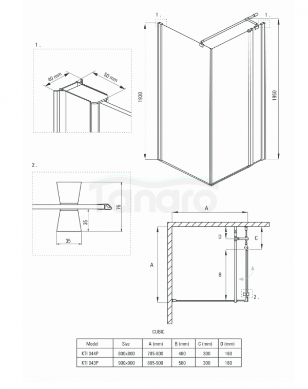 DEANTE Kabina prysznicowa drzwi otwierane 80x80 CUBIC KTI_044P