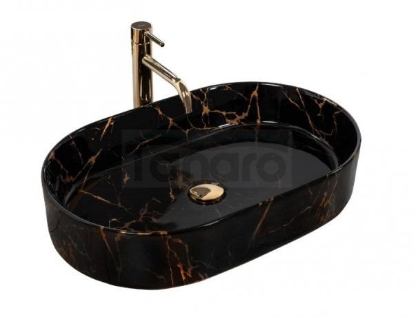 REA - Umywalka nablatowa NADIA Czarna Marble Shiny