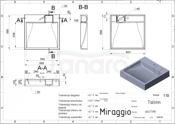 MIRAGGIO Umywalka na pralkę TALLINN 0000248