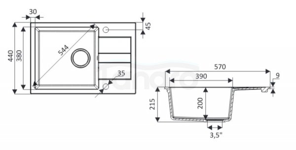 AQUAFORM - zlewozmywak granitowy MARANELLO 440 X 570 X 215 - 1 komora z 1/2 ociekacza, CZARNY MONO + syfon oszczędzający miejsce z korkiem automatycznym + bateria stojąca z wylewką elastyczną  AQ.901-1019506