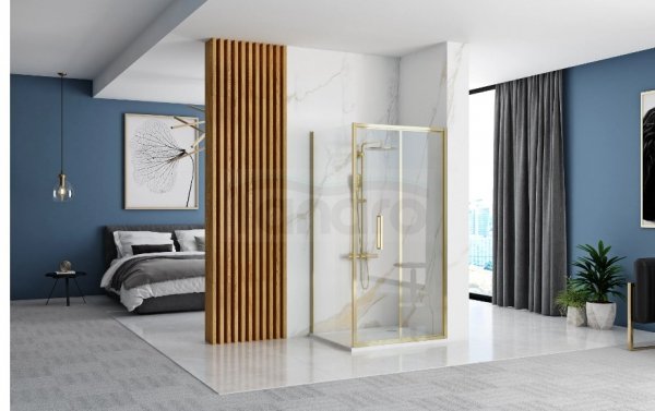 REA - Kabina Prysznicowa Narożna RAPID FOLD Gold - Złota /drzwi 80 + ścianka 100