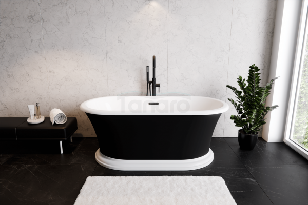 BESCO Wanna wolnostojąca Ziva B&amp;W 160x75 + klik-klak z przelewem szczelinowym chrom #WWA-160ZBSC