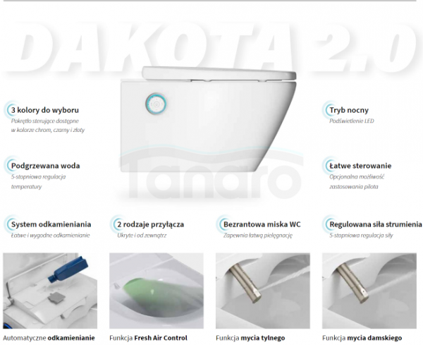EXCELLENT Zestaw promocyjny Dakota 2.0 Toaleta myjąca + pokrętło chrom + pilot ZEPR.0723.01
