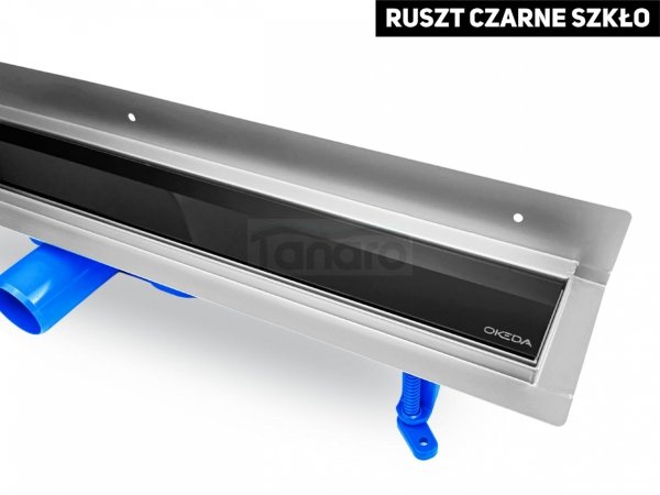 OKEDA Przyścienny odpływ liniowy OKEDA® PRIME LINE™ - BLACK GLASS - CZARNE SZKŁO 80cm 21800.06